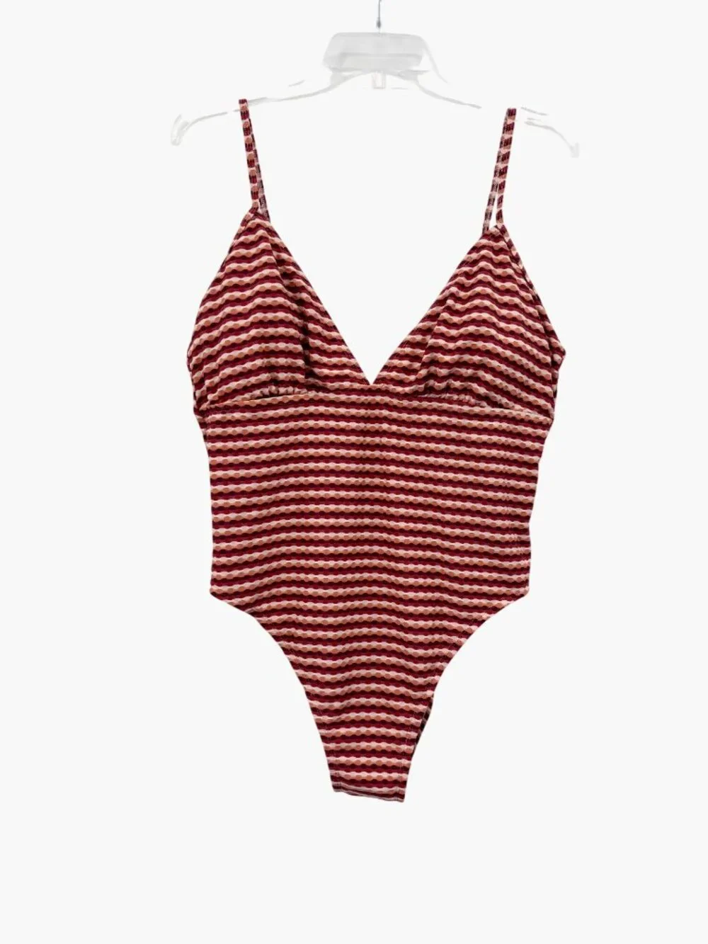NEW Shade & Shore Geo Jacquard High Leg Cheeky Swimsuit - Red Multi - Size XL